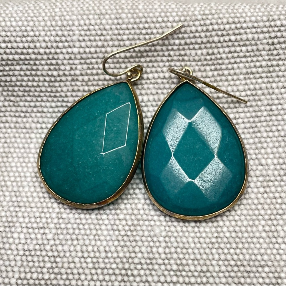 Vintage Faceted Glass Green Teardrop Dangle Earrings  | Anthropologie